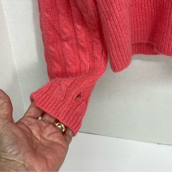 Ballinger Gold Button Up Cable Knit Cardigan M Coral Lambswool Angora Nylon FLAW - Picture 13 of 13